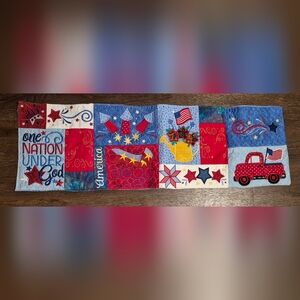 Patriotic Quilted Table Runner Fourth Of July USA Flag Handmade